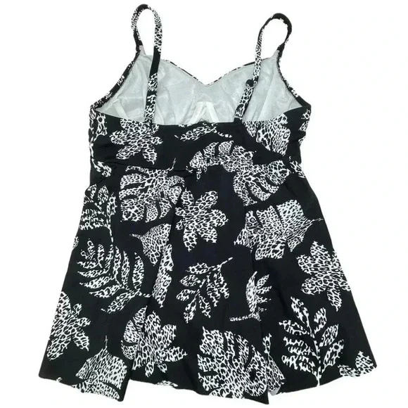 Swim Solutions Spotted Leaves Underwire Tankini Swim Top Size 10 - Picture 5 of 7